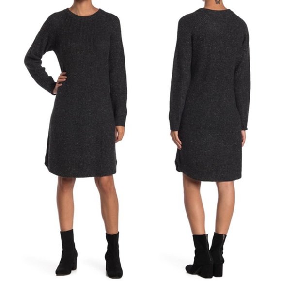 Madewell Curved Hem Sweater Dress Donegal Thunder Heather Gray Size Medium - Picture 1 of 9